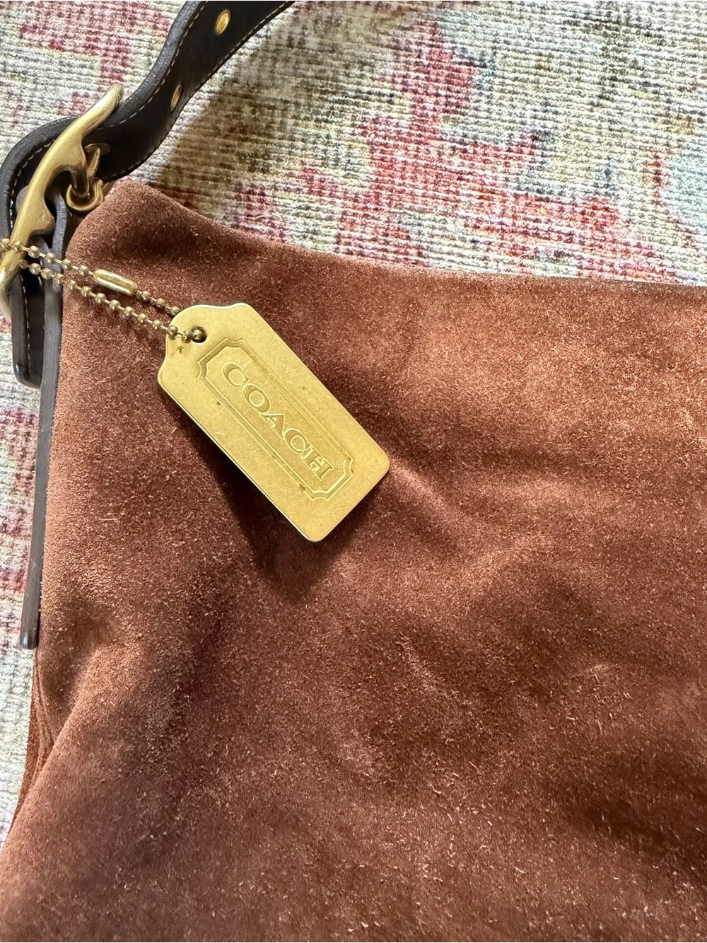 Coach Vintage Chelsea Suede Slouch Hobo Bag with Shoulder Strap gold hardware